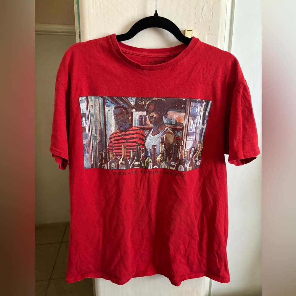 Nocturnal Red T-Shirt with Menace to Society graphic, Size L
